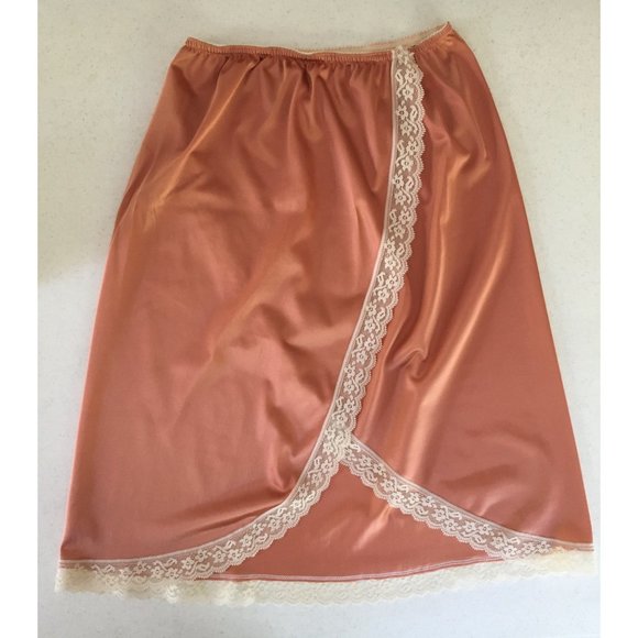 Vintage Copper Colored Half Slip, Feminine Slip Skirt, Wrap High Slit Coquette - Picture 10 of 16